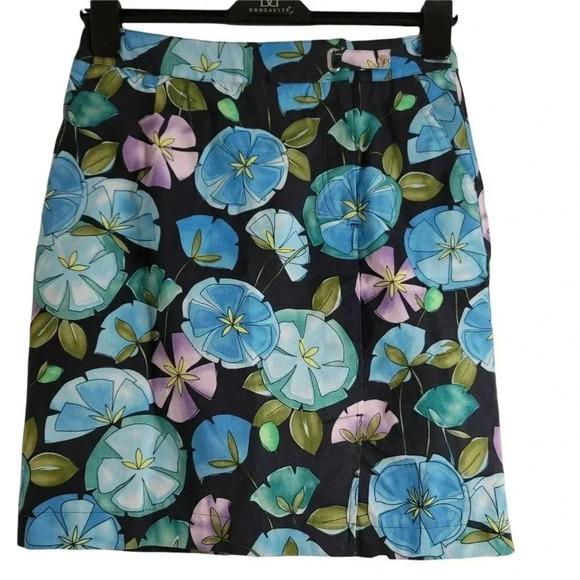 Talbots size 6 petite Skirt Straight Pencil Stretch Blue Black Floral slit front - Picture 1 of 7